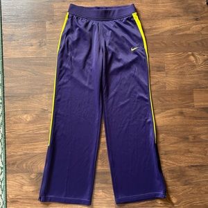 Nike purple and green boot cut zipper ankle drawstring track pants